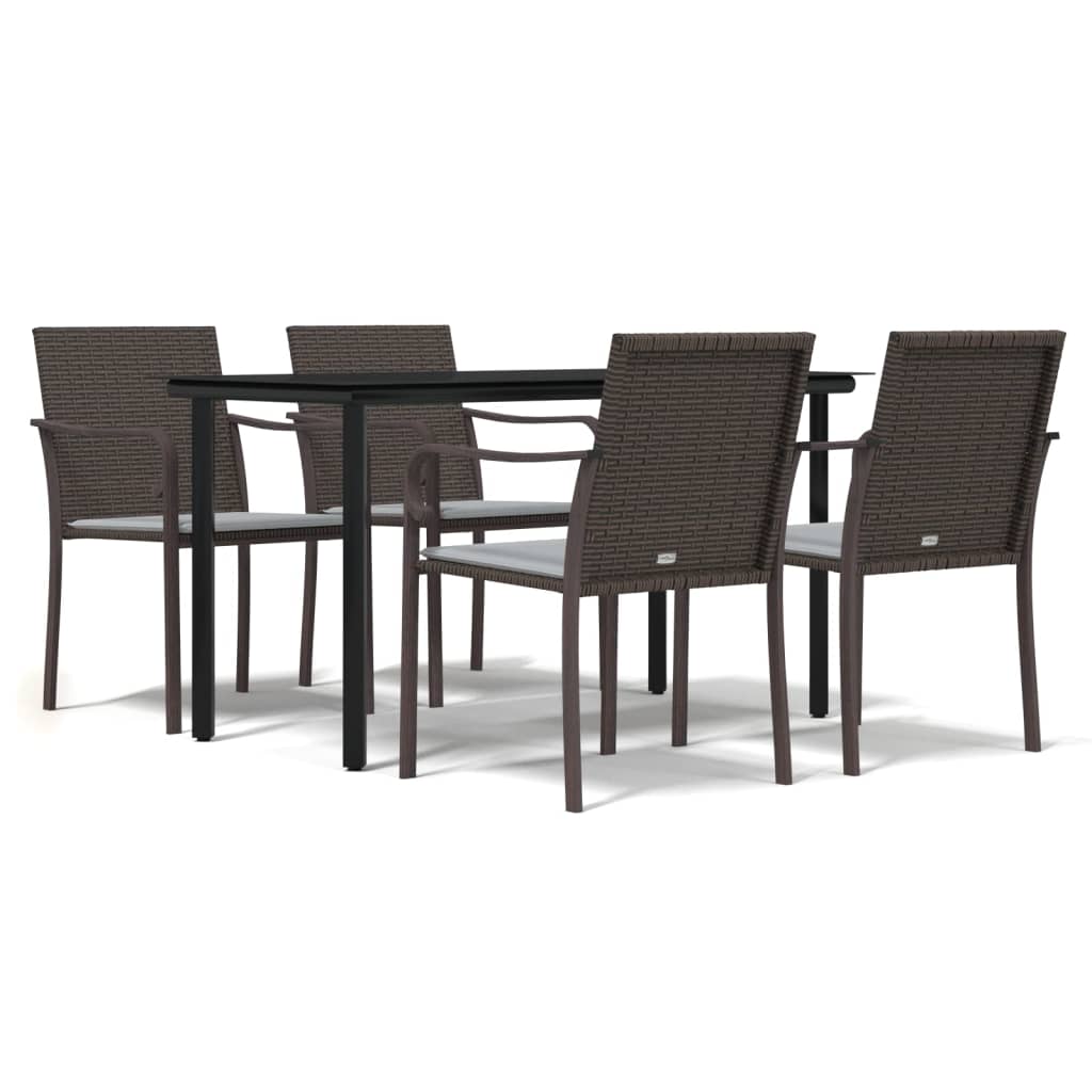 5-tlg. Garten-Essgruppe mit Kissen Poly Rattan und Stahl