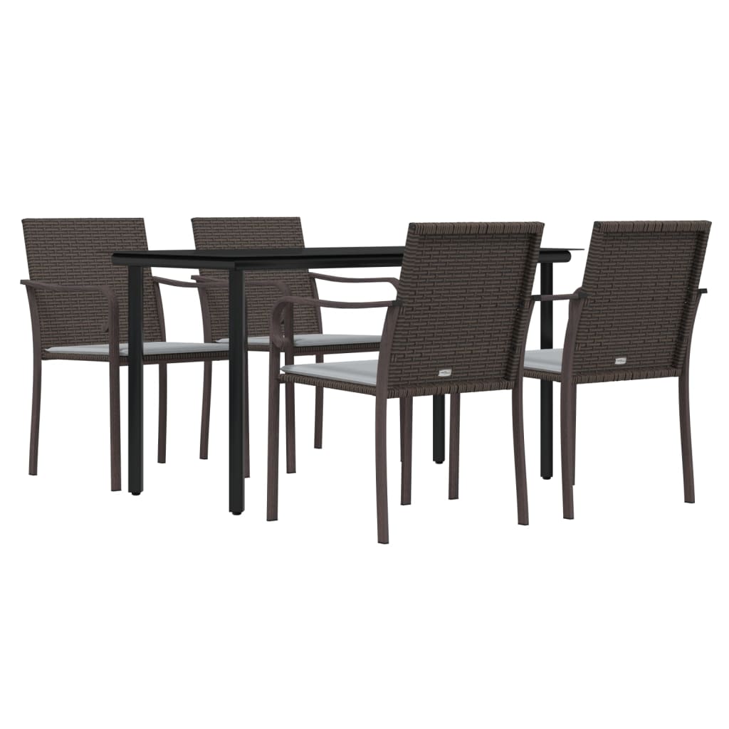 5-tlg. Garten-Essgruppe mit Kissen Poly Rattan und Stahl