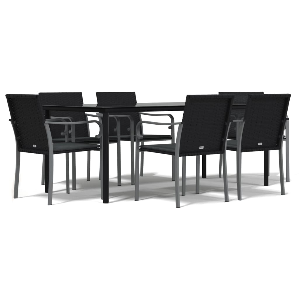 7-tlg. Garten-Essgruppe mit Kissen Poly Rattan und Stahl