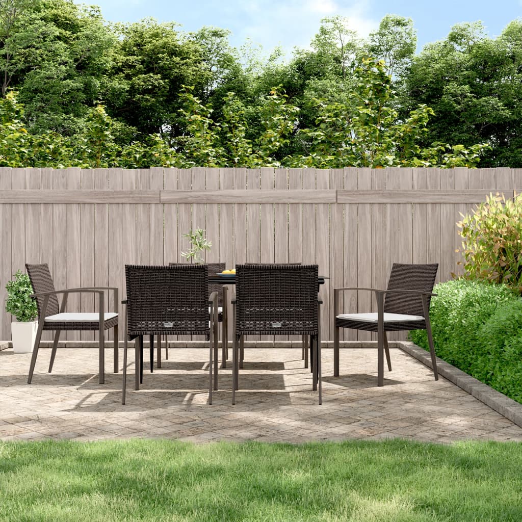 7-tlg. Garten-Essgruppe mit Kissen Poly Rattan und Stahl