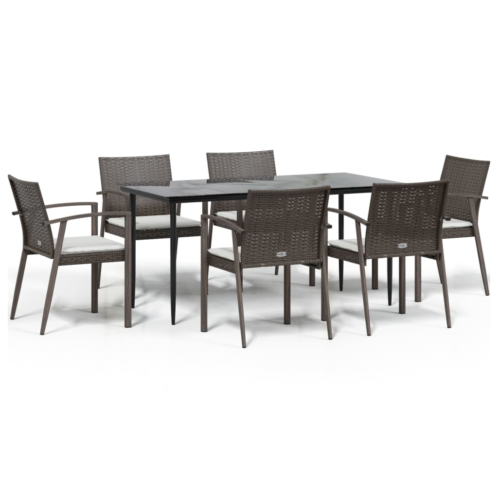 7-tlg. Garten-Essgruppe mit Kissen Poly Rattan und Stahl