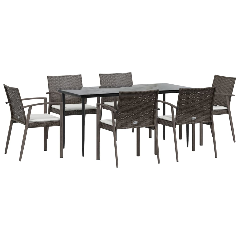7-tlg. Garten-Essgruppe mit Kissen Poly Rattan und Stahl