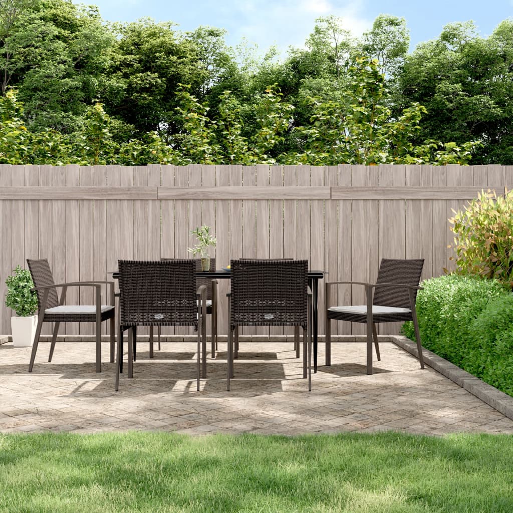 7-tlg. Garten-Essgruppe mit Kissen Poly Rattan und Stahl