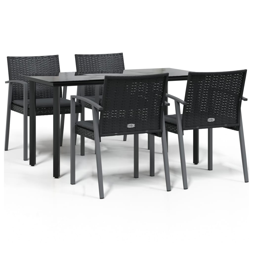 5-tlg. Garten-Essgruppe mit Kissen Poly Rattan und Stahl