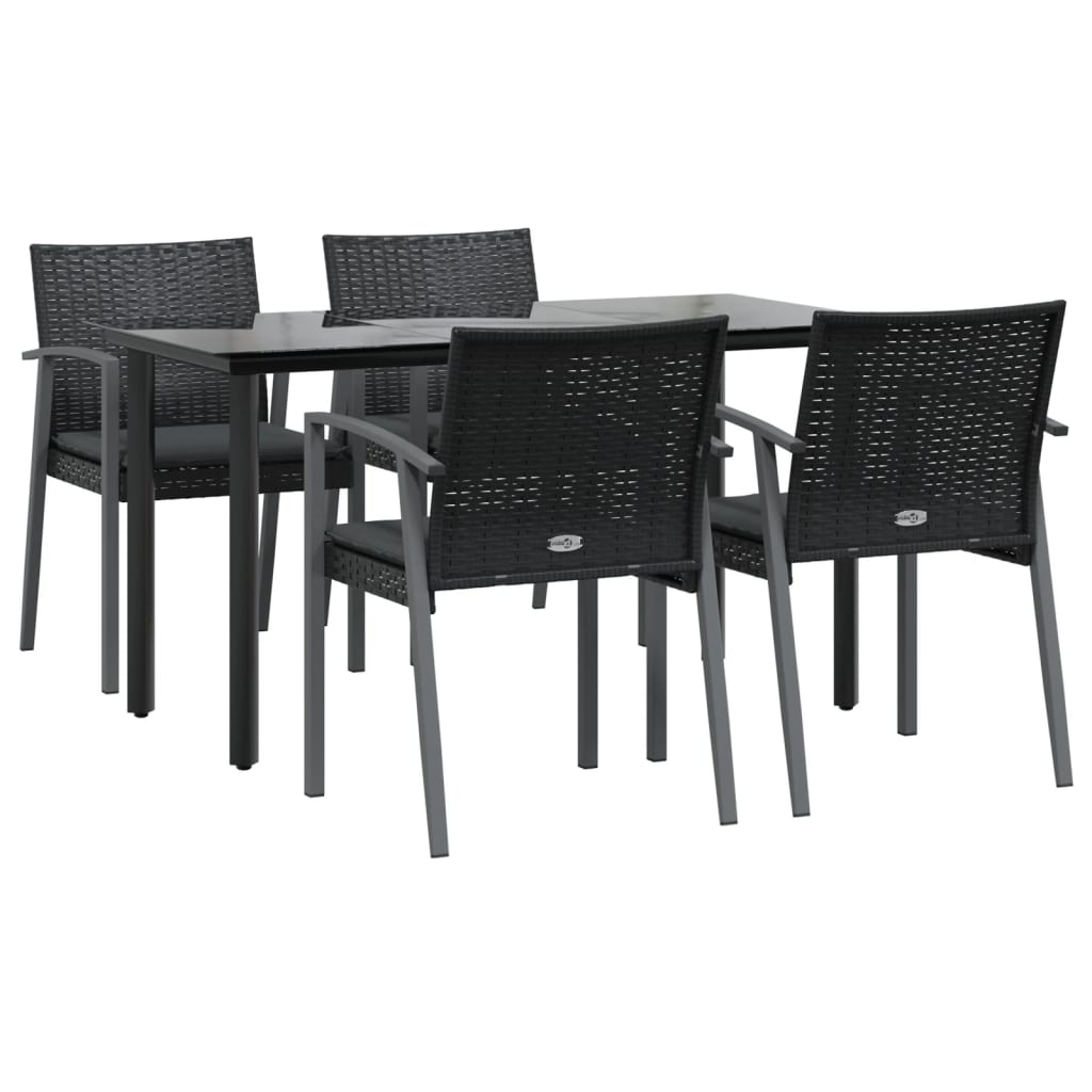 5-tlg. Garten-Essgruppe mit Kissen Poly Rattan und Stahl