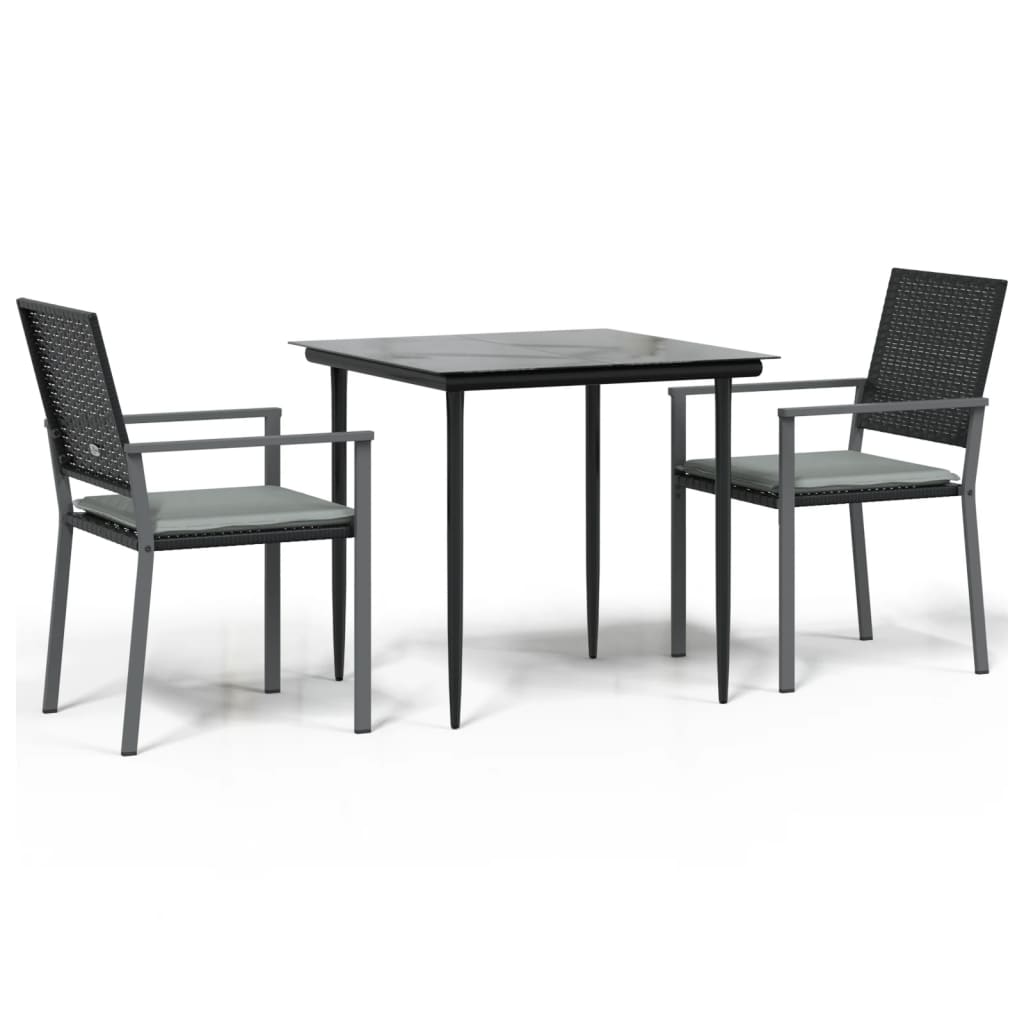 3-tlg. Garten-Essgruppe mit Kissen Poly Rattan und Stahl