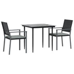 3-tlg. Garten-Essgruppe mit Kissen Poly Rattan und Stahl