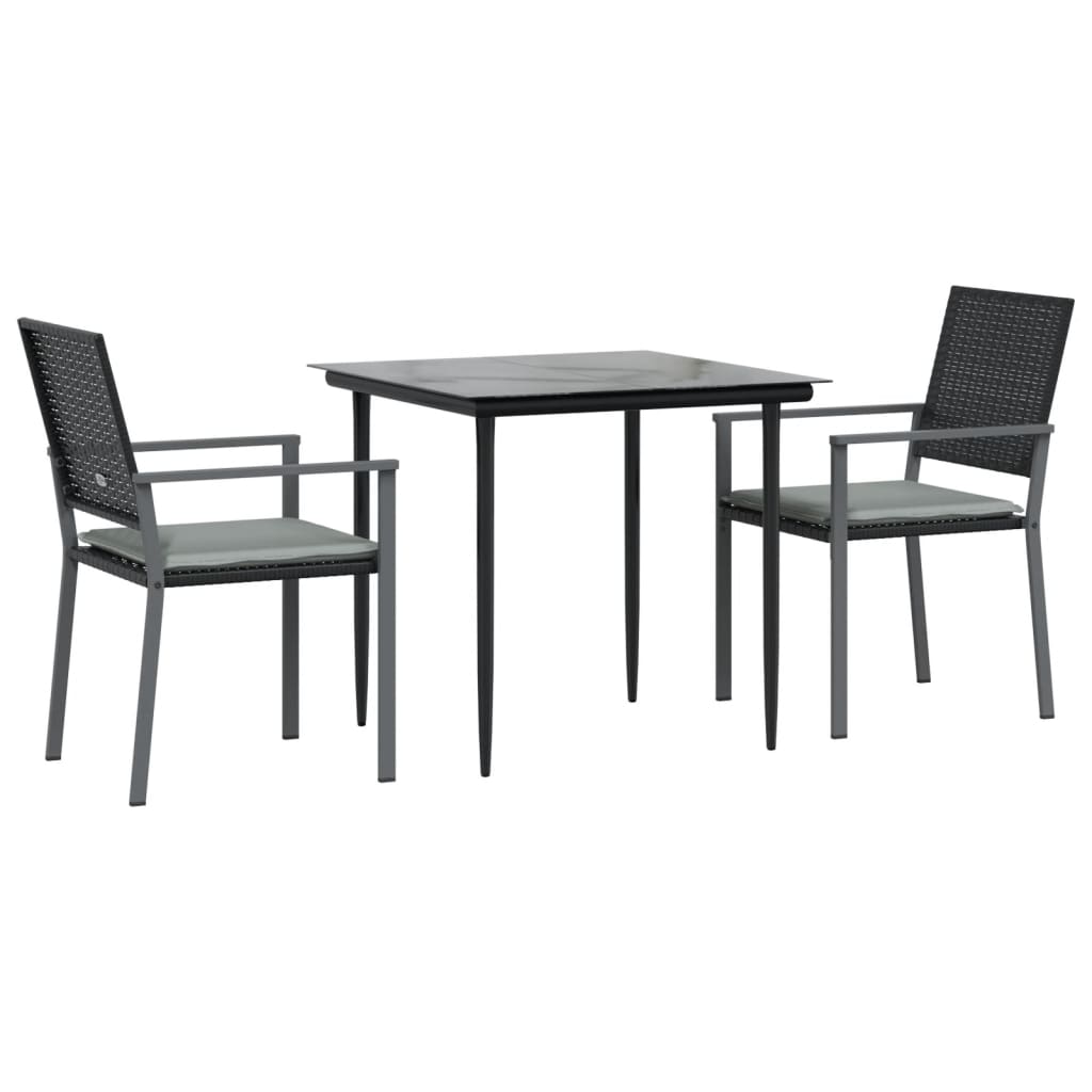 3-tlg. Garten-Essgruppe mit Kissen Poly Rattan und Stahl
