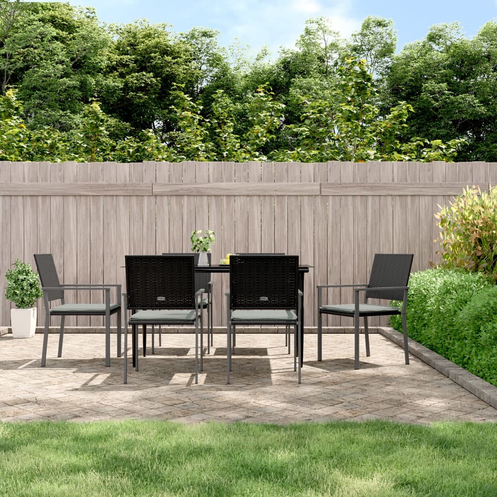 7-tlg. Garten-Essgruppe mit Kissen Poly Rattan und Stahl
