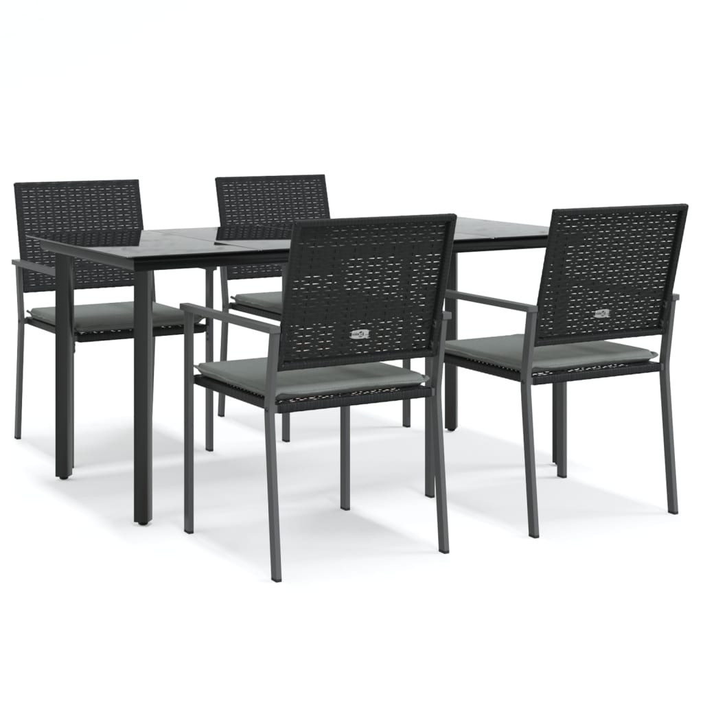 5-tlg. Garten-Essgruppe mit Kissen Poly Rattan und Stahl