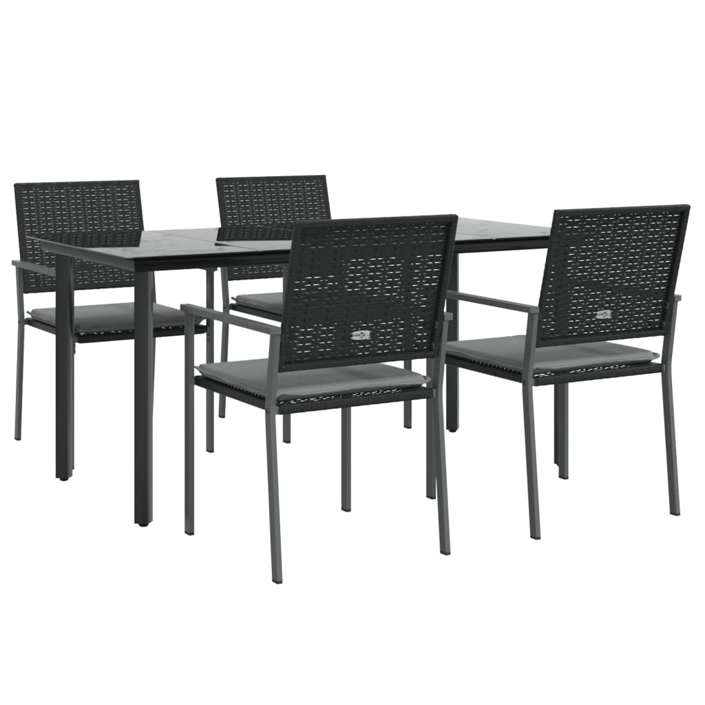 5-tlg. Garten-Essgruppe mit Kissen Poly Rattan und Stahl