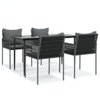5-tlg. Garten-Essgruppe mit Kissen Poly Rattan und Stahl