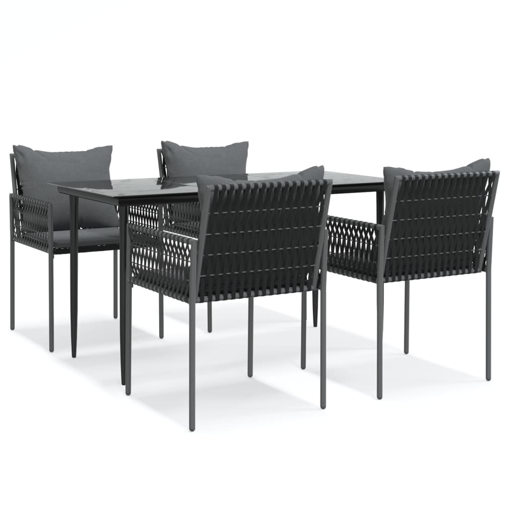 5-tlg. Garten-Essgruppe mit Kissen Poly Rattan und Stahl