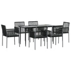 7-tlg. Garten-Essgruppe mit Kissen Schwarz Poly Rattan & Stahl