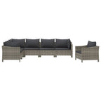 7-tlg. Garten-Lounge-Set mit Kissen Grau Poly Rattan