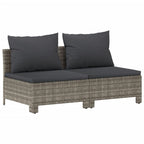 7-tlg. Garten-Lounge-Set mit Kissen Grau Poly Rattan