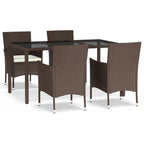 5-tlg. Garten-Essgruppe mit Kissen Braun Poly Rattan