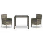 3-tlg. Garten-Essgruppe mit Kissen Grau Poly Rattan