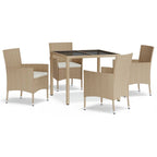 5-tlg. Garten-Essgruppe mit Kissen Beige Poly Rattan