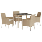 5-tlg. Garten-Essgruppe mit Kissen Beige Poly Rattan