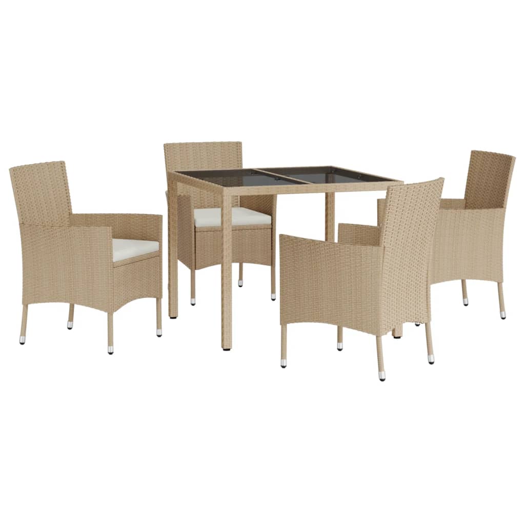 5-tlg. Garten-Essgruppe mit Kissen Beige Poly Rattan