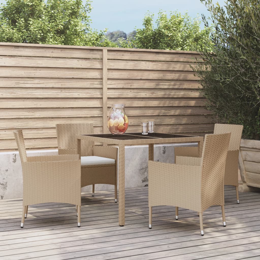 5-tlg. Garten-Essgruppe mit Kissen Beige Poly Rattan