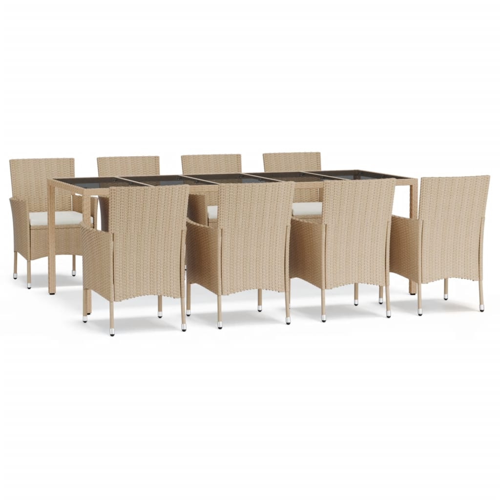 9-tlg. Garten-Essgruppe mit Kissen Beige Poly Rattan