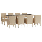9-tlg. Garten-Essgruppe mit Kissen Beige Poly Rattan