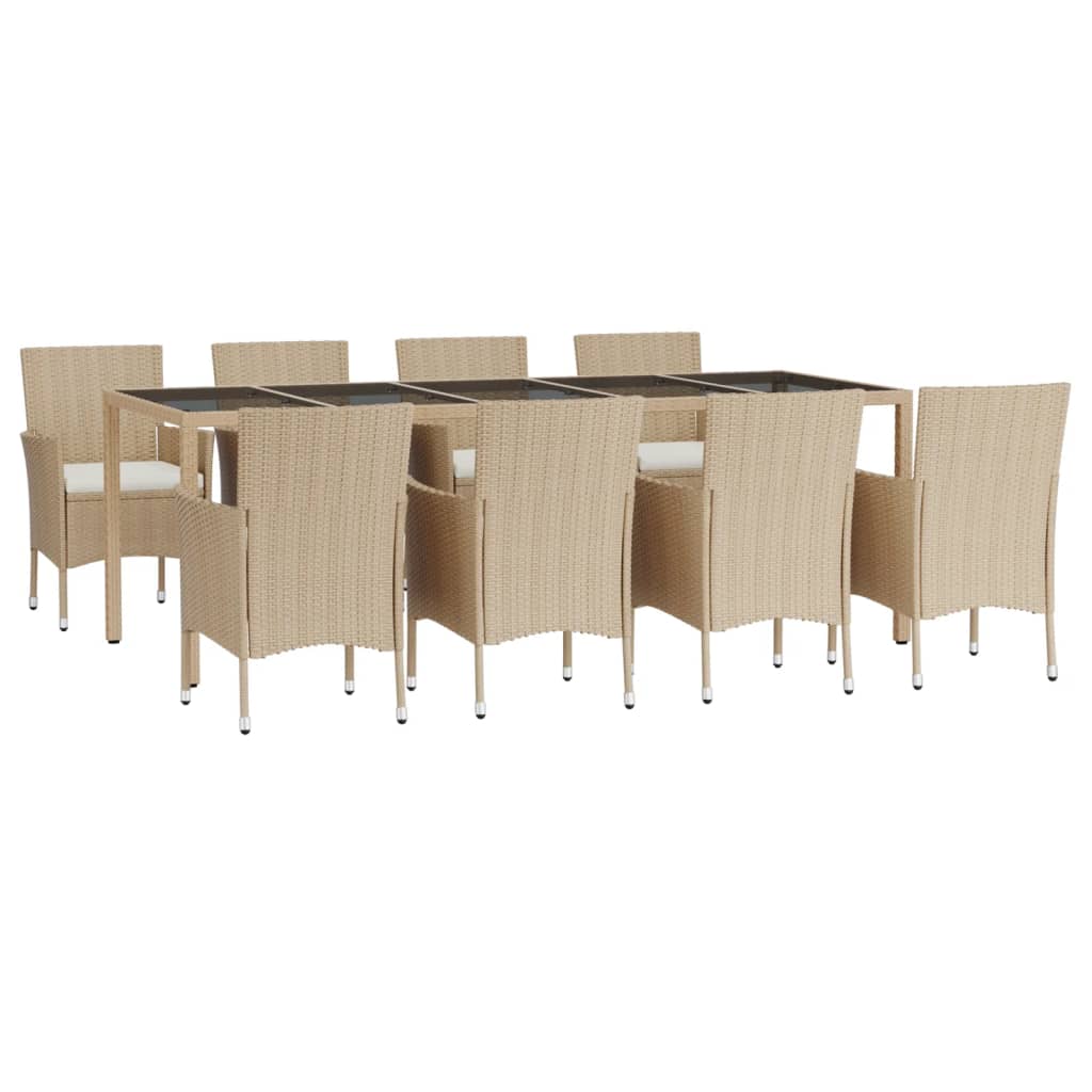 9-tlg. Garten-Essgruppe mit Kissen Beige Poly Rattan