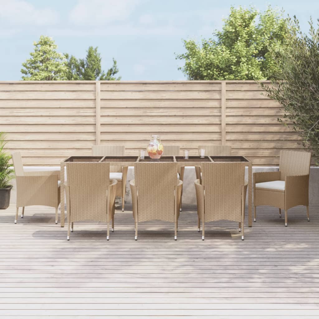 9-tlg. Garten-Essgruppe mit Kissen Beige Poly Rattan