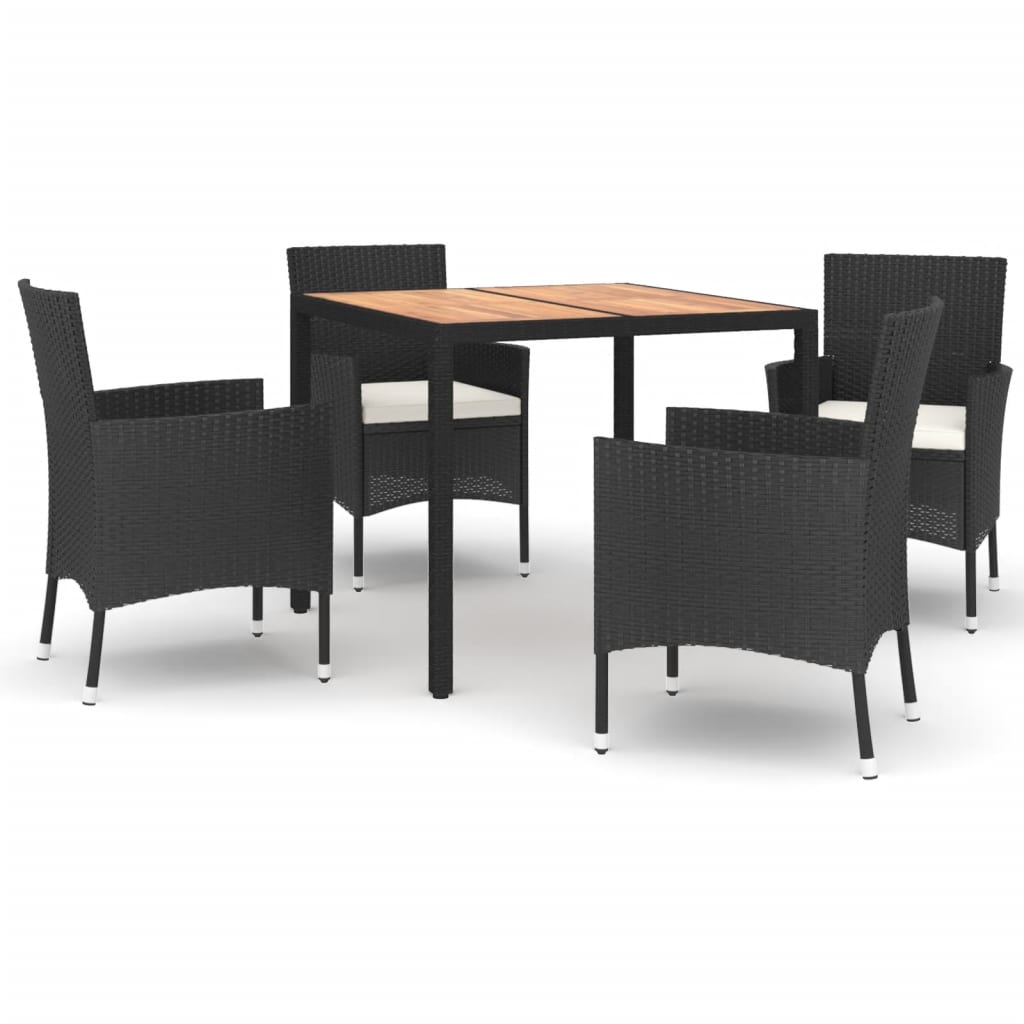 5-tlg. Garten-Essgruppe mit Kissen Schwarz Poly Rattan