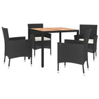 5-tlg. Garten-Essgruppe mit Kissen Schwarz Poly Rattan