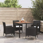 5-tlg. Garten-Essgruppe mit Kissen Schwarz Poly Rattan