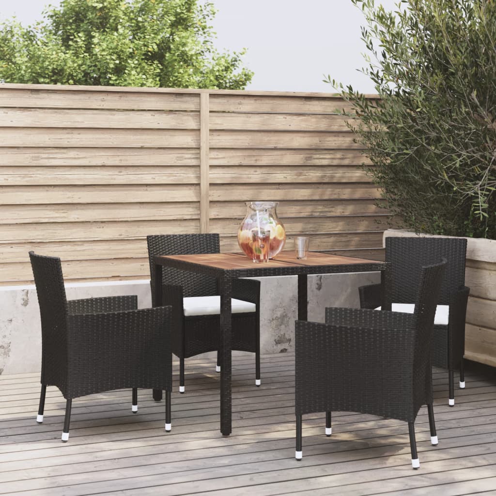 5-tlg. Garten-Essgruppe mit Kissen Schwarz Poly Rattan