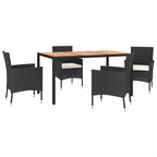 5-tlg. Garten-Essgruppe mit Kissen Schwarz Poly Rattan