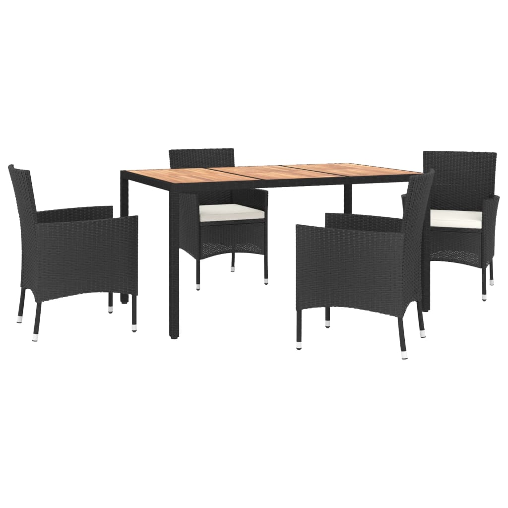 5-tlg. Garten-Essgruppe mit Kissen Schwarz Poly Rattan