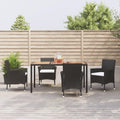 5-tlg. Garten-Essgruppe mit Kissen Schwarz Poly Rattan