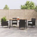 5-tlg. Garten-Essgruppe mit Kissen Schwarz Poly Rattan