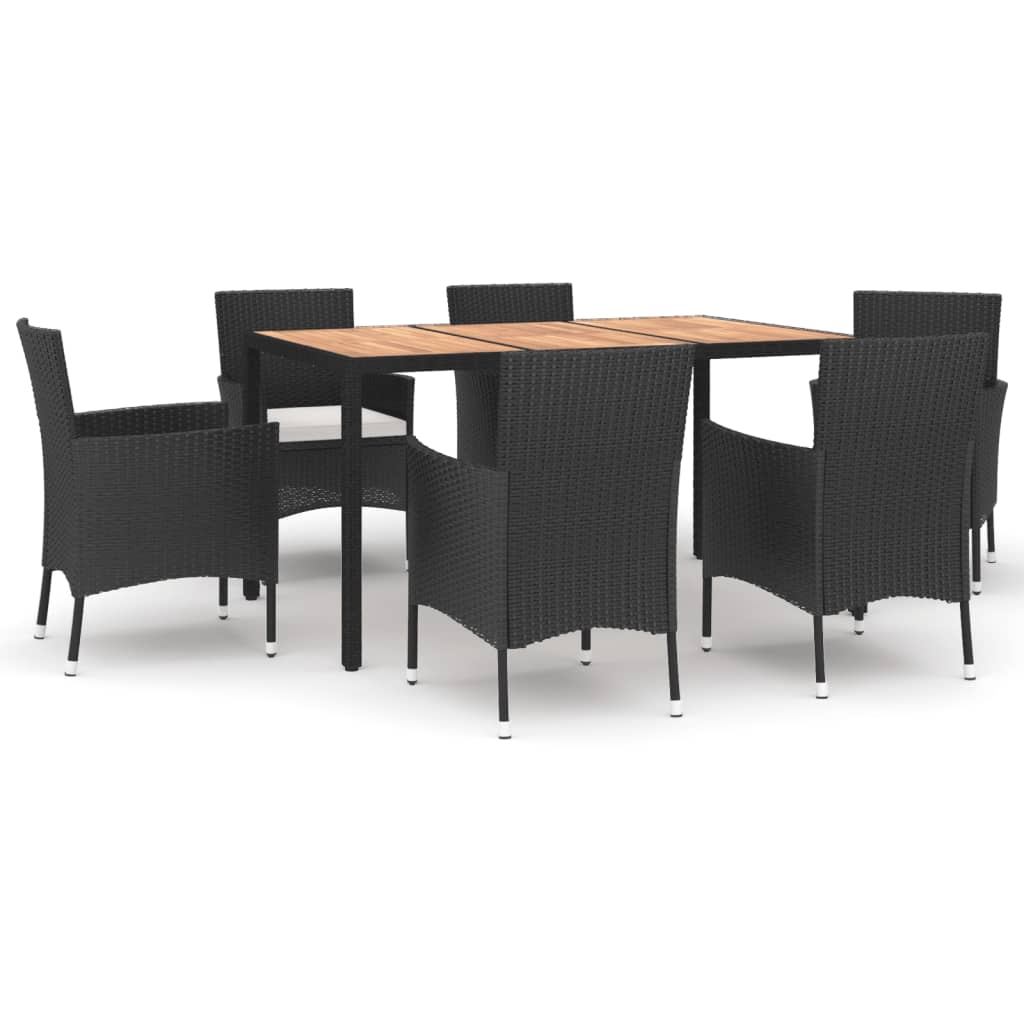 7-tlg. Garten-Essgruppe mit Kissen Schwarz Poly Rattan