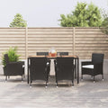 7-tlg. Garten-Essgruppe mit Kissen Schwarz Poly Rattan