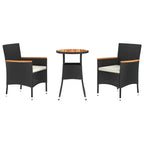 3-tlg. Garten-Bistro-Set mit Kissen Schwarz Poly Rattan
