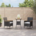 3-tlg. Garten-Bistro-Set mit Kissen Schwarz Poly Rattan
