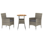 3-tlg. Garten-Bistro-Set mit Kissen Grau Poly Rattan
