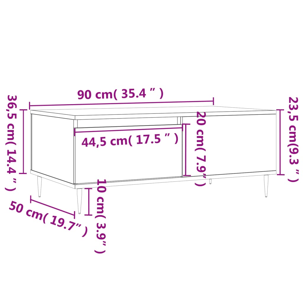Couchtisch Schwarz 90x50x36,5 cm Holzwerkstoff
