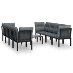 9-tlg. Garten-Lounge-Set Schwarz und Grau Poly Rattan