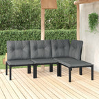 4-tlg. Garten-Lounge-Set Schwarz und Grau Poly Rattan