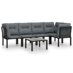 6-tlg. Garten-Lounge-Set Schwarz und Grau Poly Rattan