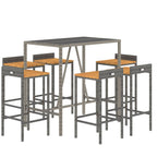 7-tlg. Gartenbar-Set Grau Poly Rattan & Massivholz Akazie