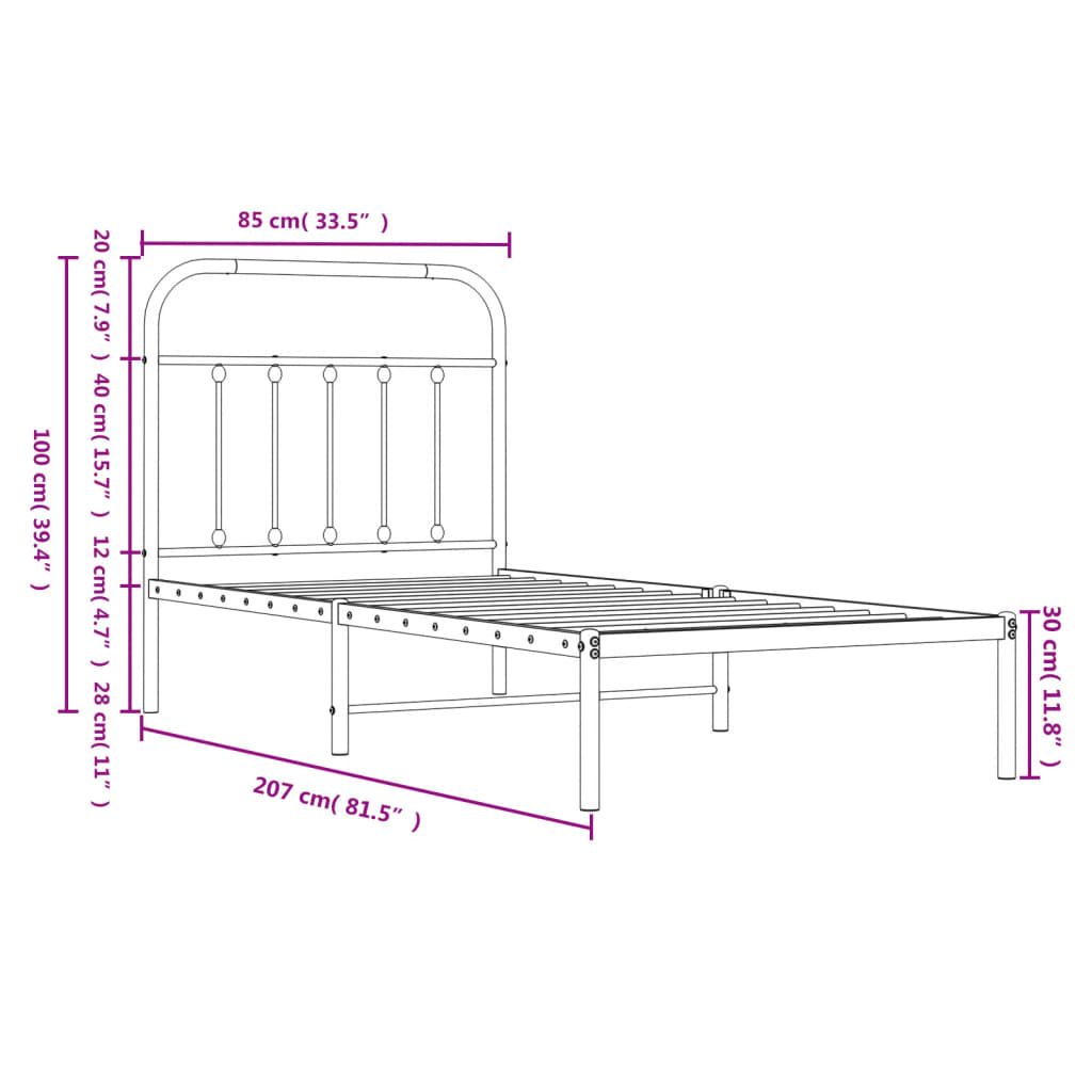 Bettgestell mit Kopfteil Metall Schwarz 80x200 cm