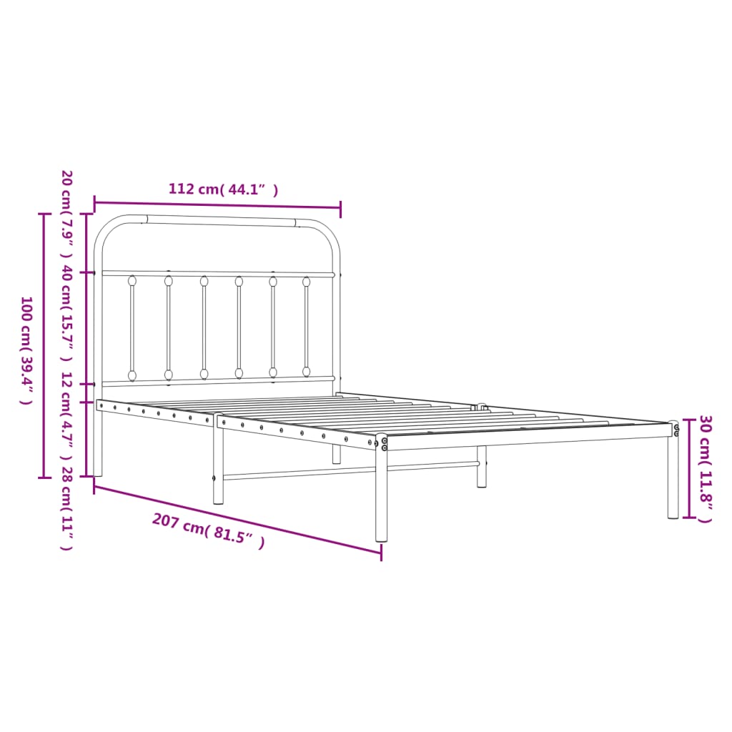 Bettgestell mit Kopfteil Metall Schwarz 107x203 cm